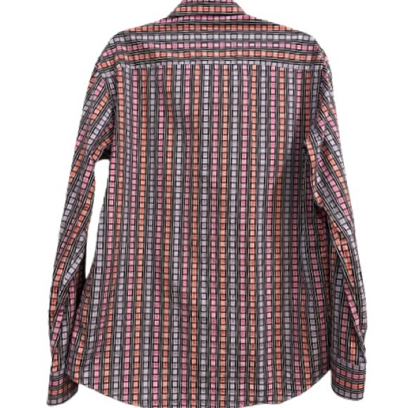 Bugatchi Shaped Fit Men’s Button Up LS Shirt Flip Cuff Window Pane Plaid - Picture 3 of 9